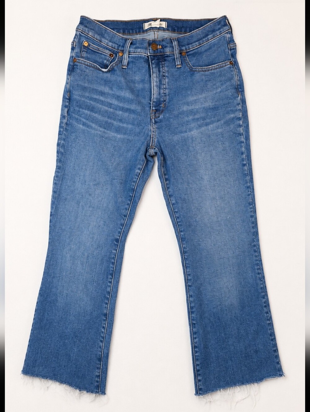 Madewell Blue Mid-rise Kick Out Jeans Cropped Raw Hem